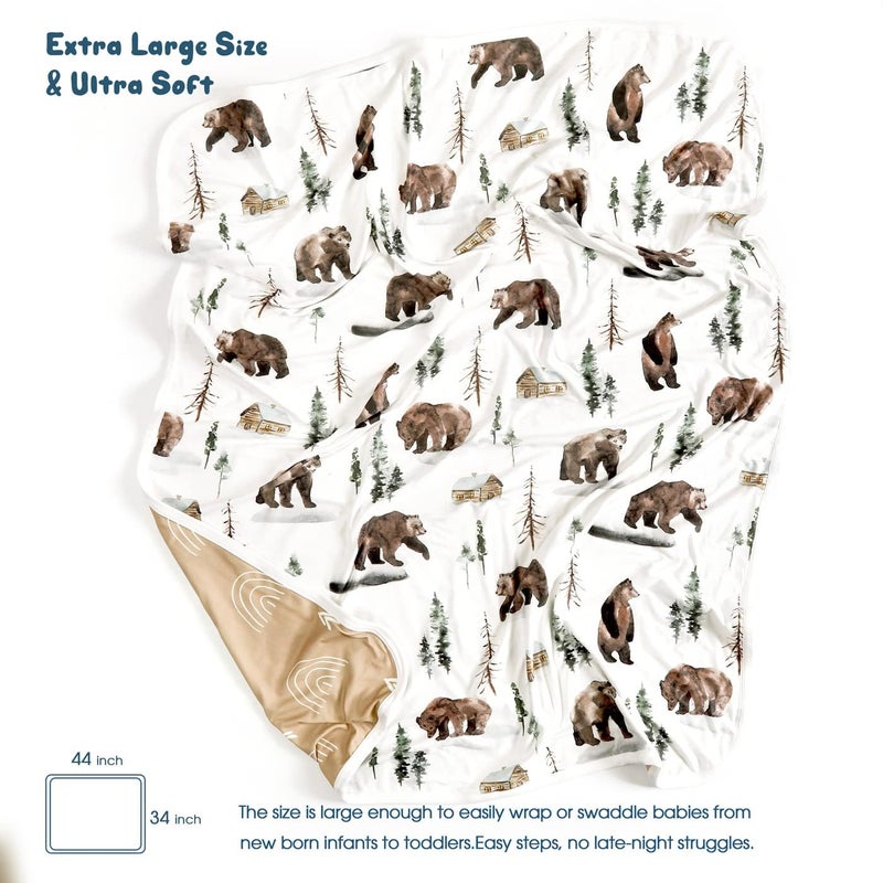 GRSSDER Baby Blankets Super Soft Stretchy Jersey Swaddle Blanket 2 Pack for Baby Boys, Double Layer Reversible Receiving Blankets 34 x 44, Extra Large for Swaddling, Deer & Bear - Image 2